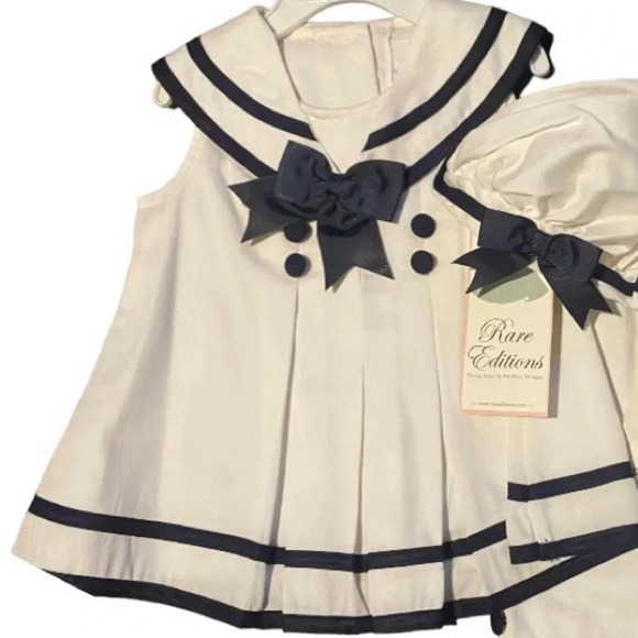 RARE EDITIONS NWT GIRLS SET WHITE BLUE NAVY SUMMER PANTS SHIRT SZ 18 & 24 MONTHS - Picture 3 of 5